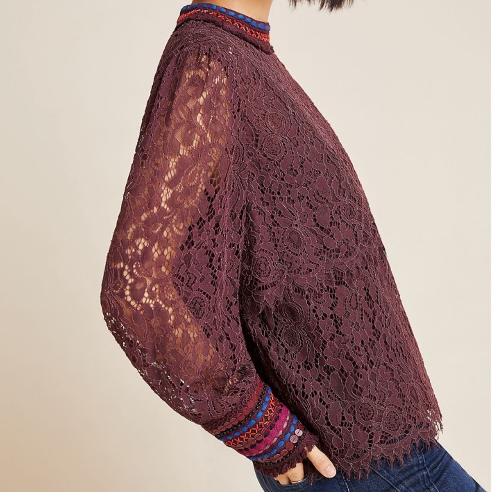 Anthropologie Bl-nk Wine Lace Top Size Small